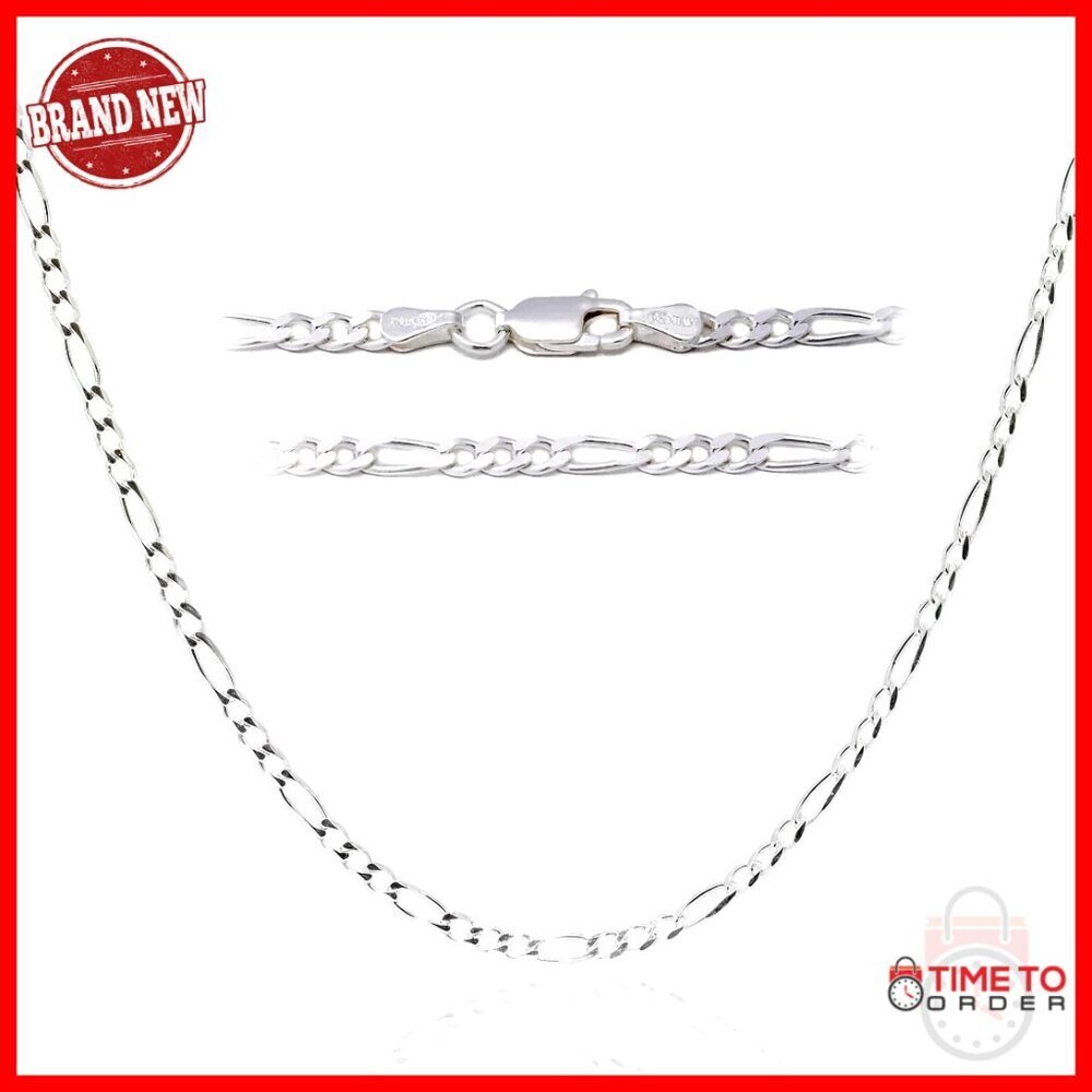 925 Sterling Silver Figaro Chain Necklace 30in Lobster Clasp